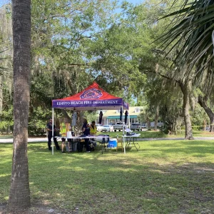 Edisto Beach Volunteer Fire Department tent set up outside the civic center